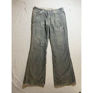 Z‎ BRAND Corduroy Pants Mens 36x30 Green Pocketed Belted Zip Patched.